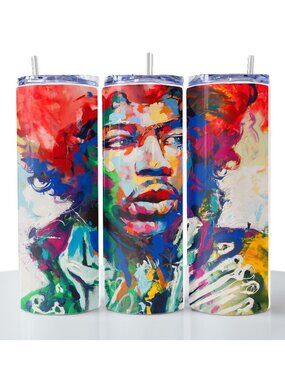 Bob Marley. 20 oz printed tumbler with stainless steel straw. Silicone tip.